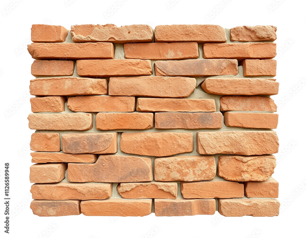 Fototapeta premium Rustic Brick Wall Isolated on White Background, Textured Construction Material Design, PNG Transparent.