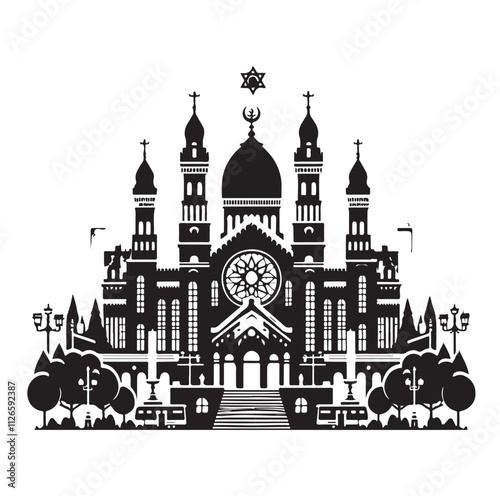 Synagogue Landscape silhouette vector illustration