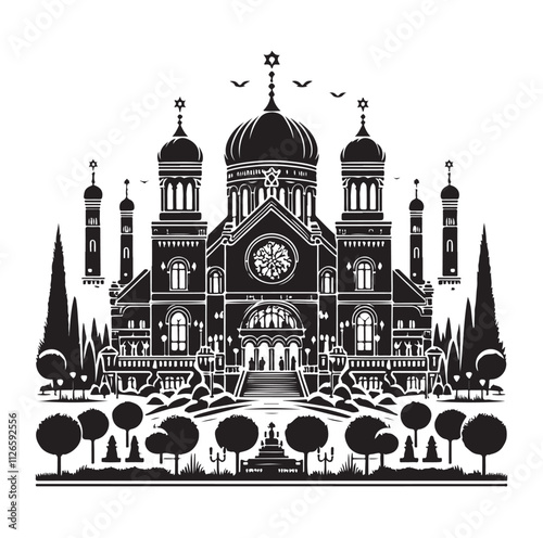 Synagogue Landscape silhouette vector illustration