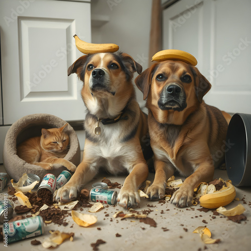 Dogs and cat making a mess 