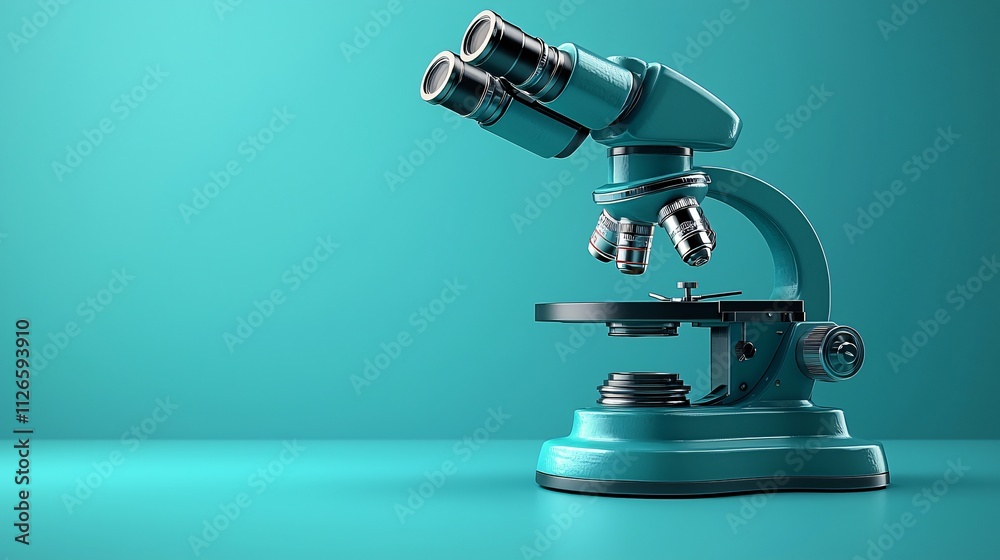 Teal Microscope Science Research Lab Equipment Medical Tool Biology Technology Discovery Teal Microscope Science Research Lab Equipment Medical Tool Biology Technology Discovery