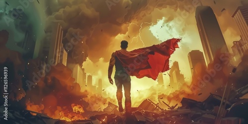 Superhero saving civilians from a disaster, comic art style, 4K illustration