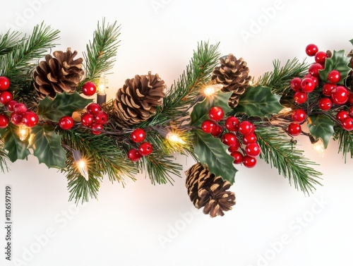 festive holiday garland with pinecones and berries