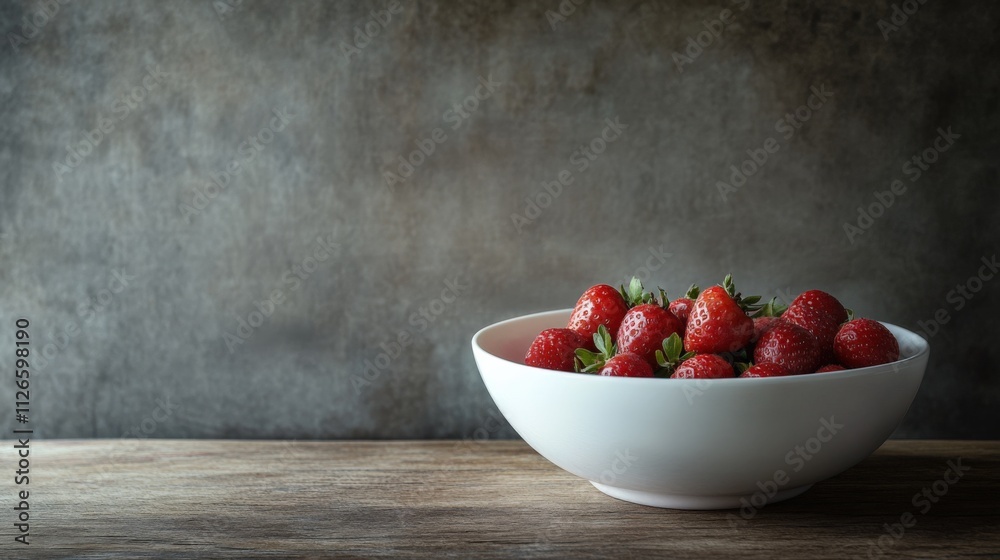 fresh strawberries in a white bowl on a wooden table fresh strawberries in a white bowl on a wooden table