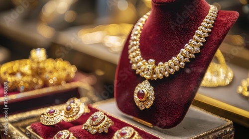 Obraz na płótnie Elegant gold jewelry displayed on a velvet cushion w salonie