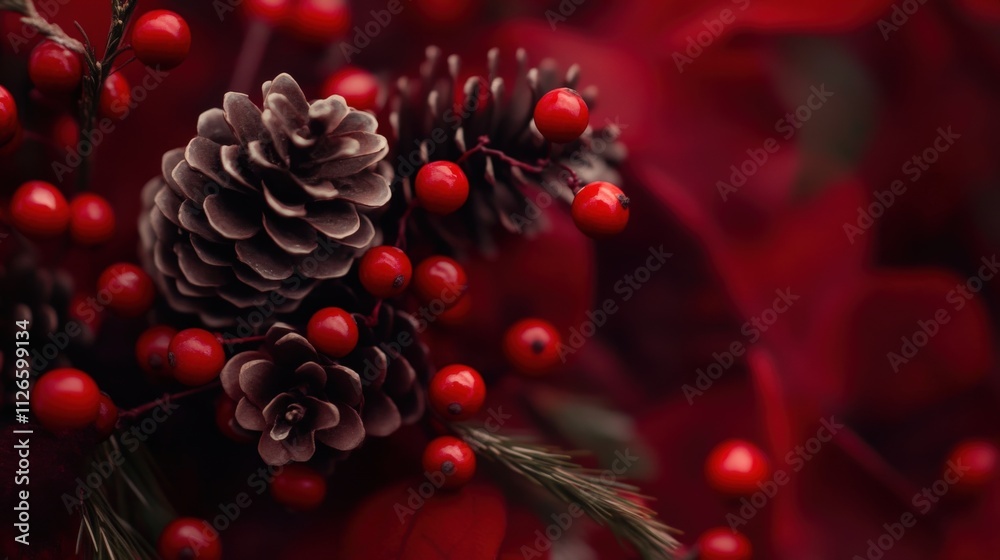 festive pinecones and red berries for holiday decor festive pinecones and red berries for holiday decor