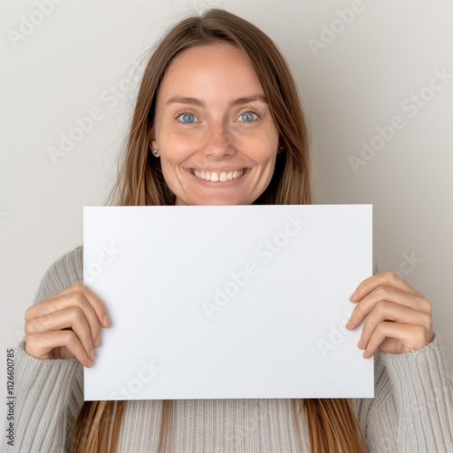 frau, mann, büro, werbung, angebot, newsletter, freigestellt, weißes, blatt, pappe, papier, werbung, blanko, business, blank, business-man, zeichen, halten, board, papier, person, card, leute, vorstel photo