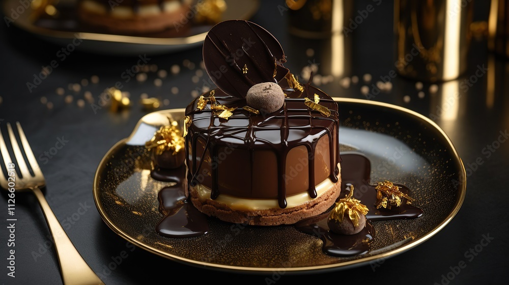 Elegant Chocolate Dessert With Gold Leaf Garnish Elegant Chocolate Dessert With Gold Leaf Garnish