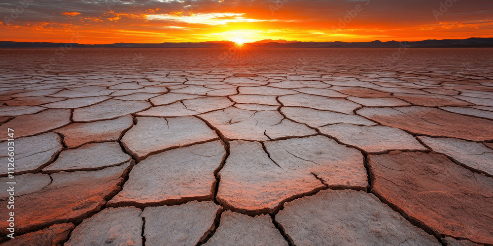 A stunning sunset casts vibrant colors over a cracked, dry landscape, highlighting the effects of arid conditions on the earth's surface. A stunning sunset casts vibrant colors over a cracked, dry landscape, highlighting the effects of arid conditions on the earth's surface.