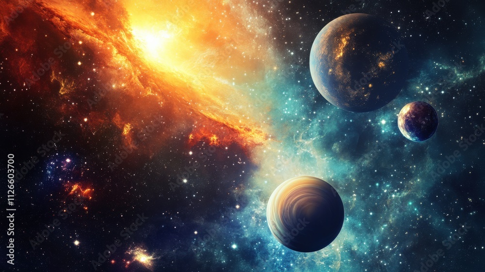Fototapeta premium colorful cosmic scene with planets and galaxies