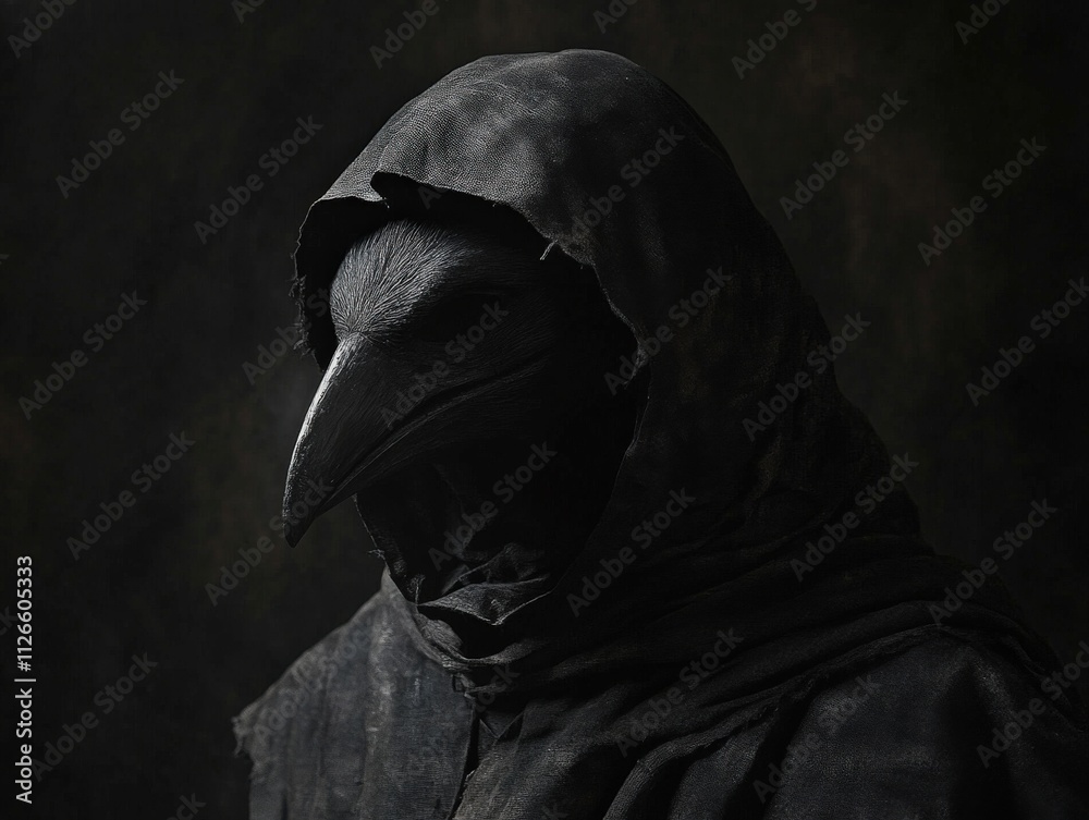mysterious figure in dark cloak with bird mask mysterious figure in dark cloak with bird mask