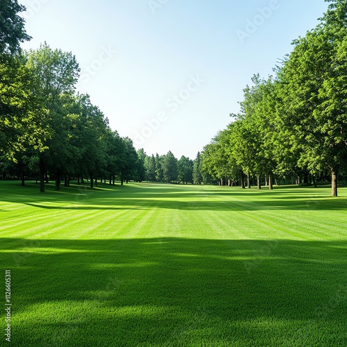 Beautiful green golf course with perfectly manicured lawns and lush trees.