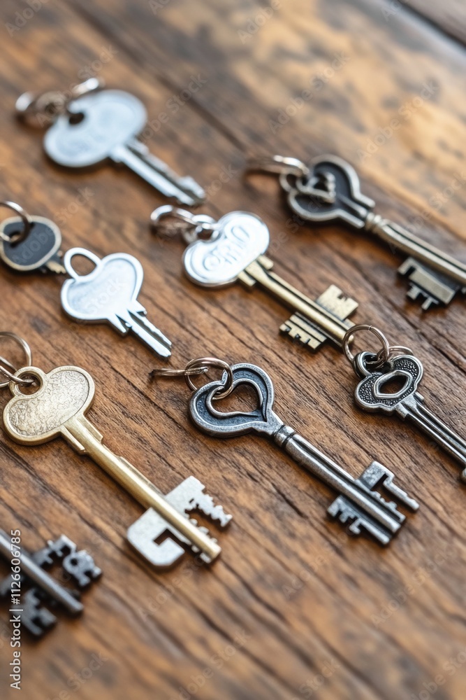 Antique Keys on Wooden Surface