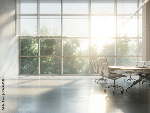 modern office interior with natural light and greenery