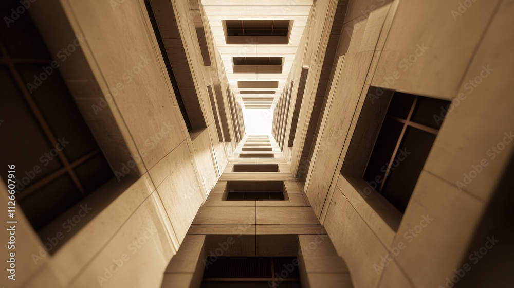 Fototapeta premium Symmetrical Architectural Hallway with Recessed Lighting