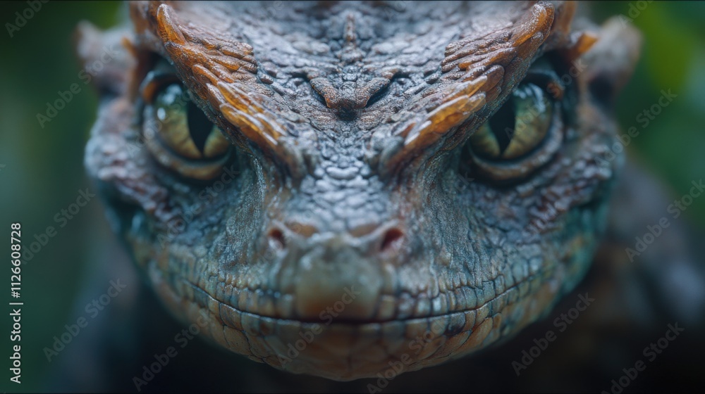 close-up of a detailed reptilian creature with striking features close-up of a detailed reptilian creature with striking features