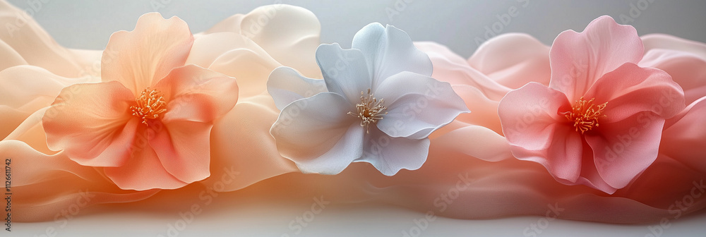 Fototapeta premium Horizontal poster set featuring delicate smoky floral designs enhancing aesthetic appeal and tranquility in any decor setting