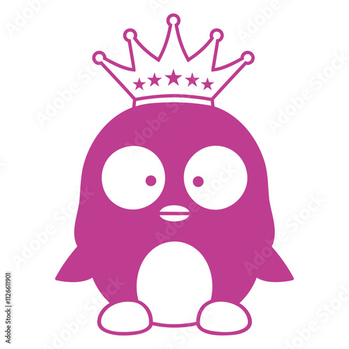 Crown Penguin King Queen Prince Princess Little Design Lover Art Vector Illustration Card T-Shirt Poster Sticker Graphic Print Decorative Drawing Isolated Logo Decoration Symbol Creative Cool Style
