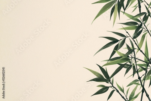 Elegant Bamboo Leaves on Beige Background Asian Art Inspired Illustration