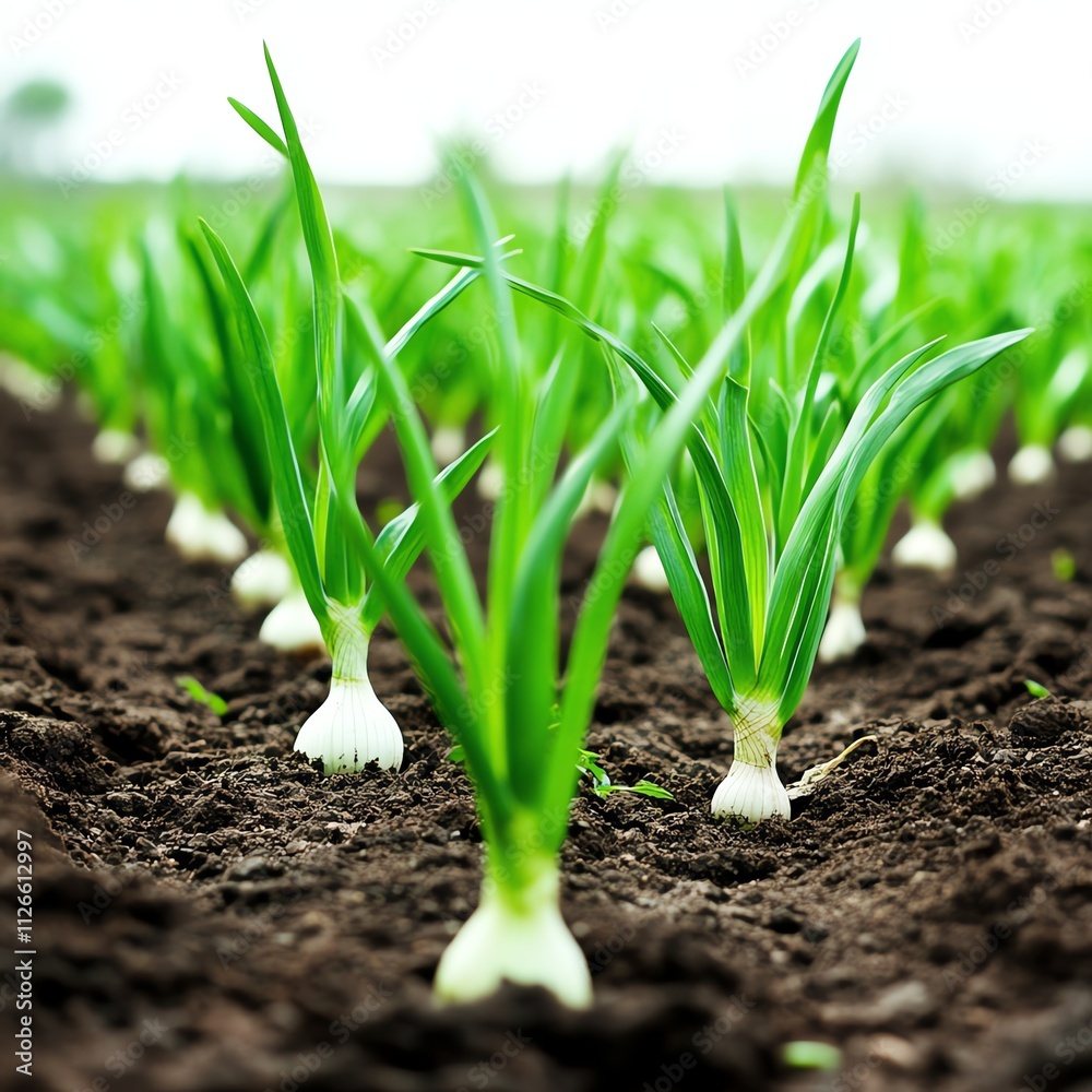 Fresh green onions growing in fertile soil, vibrant agricultural scene. Fresh green onions growing in fertile soil, vibrant agricultural scene.