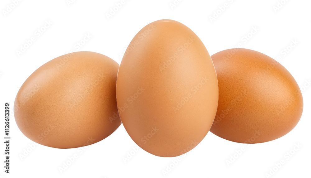 Close up of three brown chicken eggs forming a small pyramid, isolated on a transparent background, ideal for food related projects Close up of three brown chicken eggs forming a small pyramid, isolated on a transparent background, ideal for food related projects