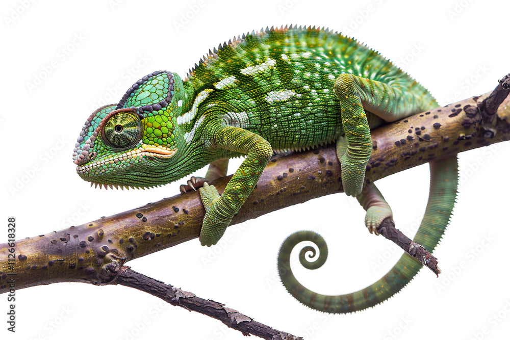Obraz premium Green chameleon in natural habitat isolated on transparent background