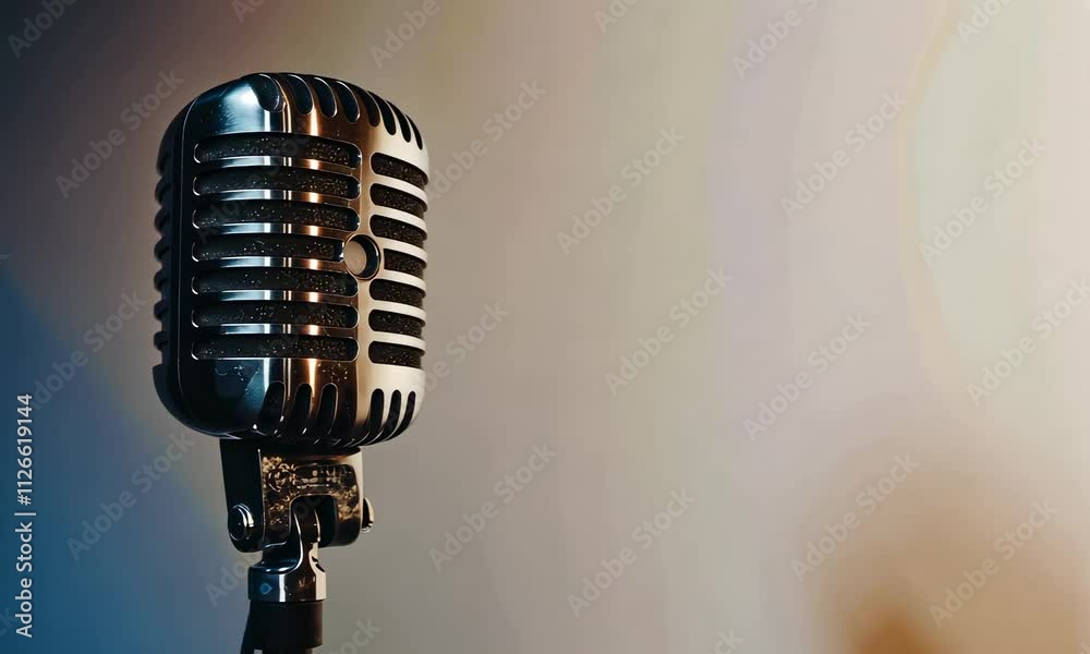 Vintage microphone on stand with gradient background