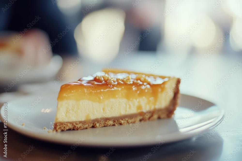 delicious cheesecake slice with caramel topping on a plate delicious cheesecake slice with caramel topping on a plate