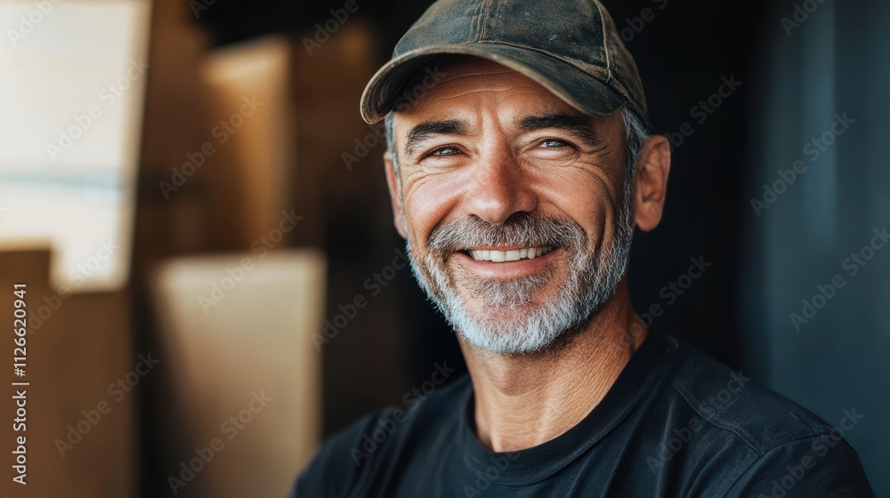 Smiling portrait of a middle aged delivery man Smiling portrait of a middle aged delivery man