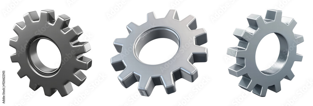 Three metallic gears showcasing different designs Three metallic gears showcasing different designs