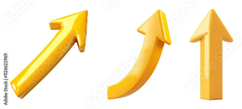 Three glossy yellow upward arrows in various styles
