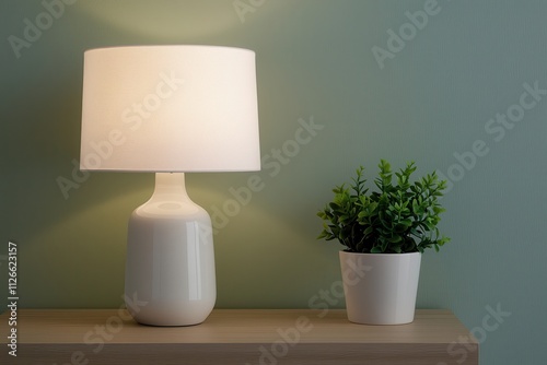 Modern White Table Lamp Plant Bedroom Decor Home Interior Soft Light