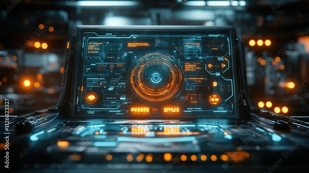 Futuristic Tech Interface: Sci-Fi Control Panel Display Futuristic Tech Interface: Sci-Fi Control Panel Display