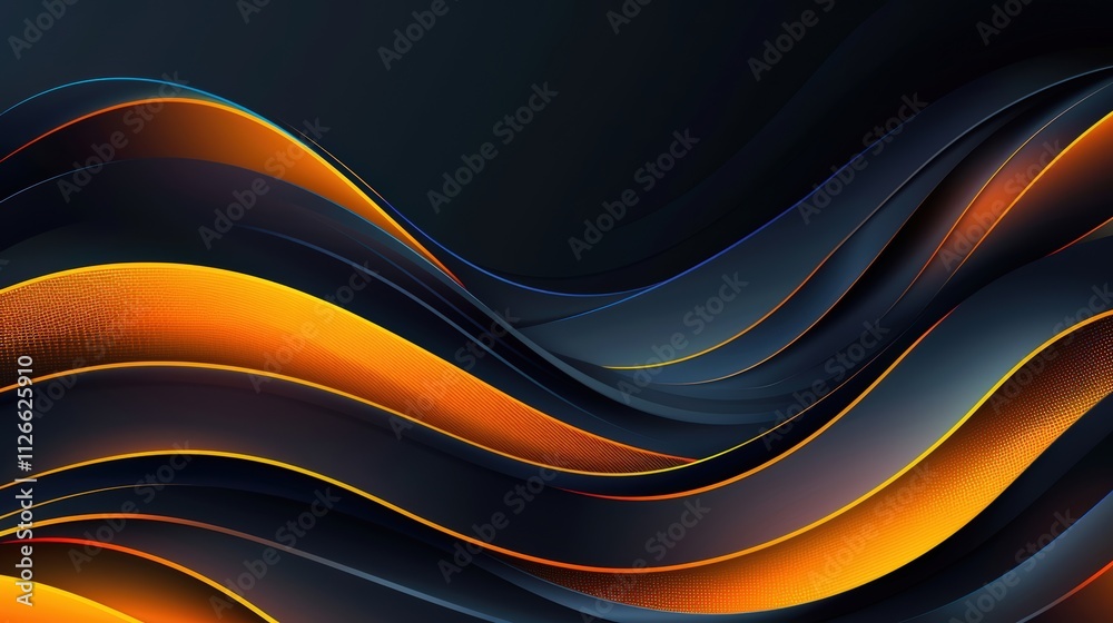 Orange and blue waves on dark black, vector illustration. Abstract wavy design for presentation in business style Orange and blue waves on dark black, vector illustration. Abstract wavy design for presentation in business style