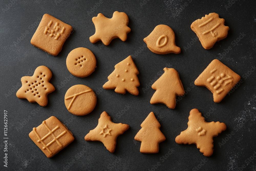 A collection of Christmas cookies with a variety of shapes and designs A collection of Christmas cookies with a variety of shapes and designs