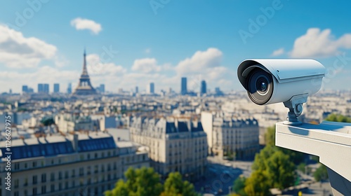 Close-Up View of CCTV Camera on Rooftop