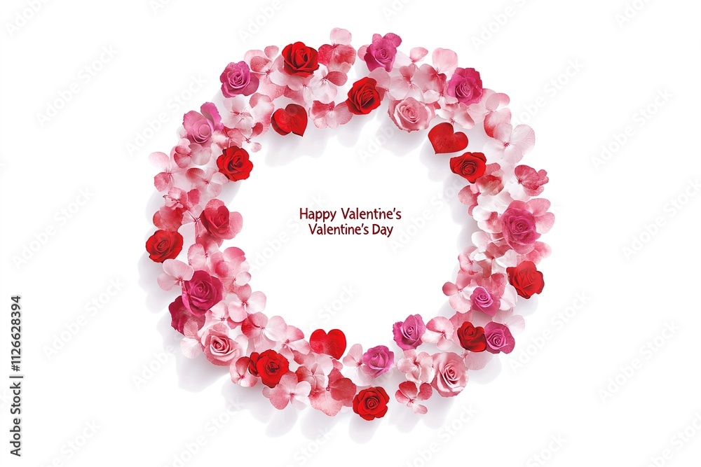 Obraz premium Beautiful Circular Valentine's Day Design with Roses and Heart Details on White Background 