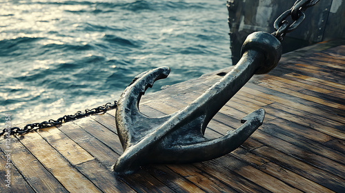 Anchor – A large metal anchor on the deck of a ship