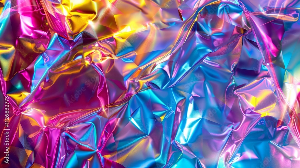 Textured surface with an iridescent, holographic effect.