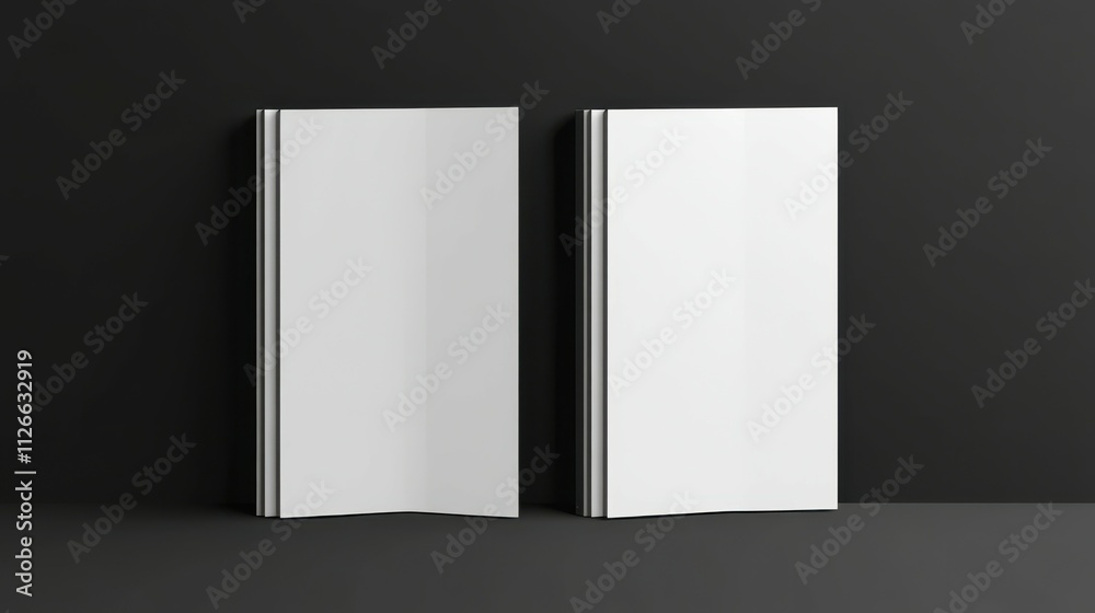 Mockup illustration of a blank cover for a magazine book booklet or brochure set against a black and gray background Mockup illustration of a blank cover for a magazine book booklet or brochure set against a black and gray background