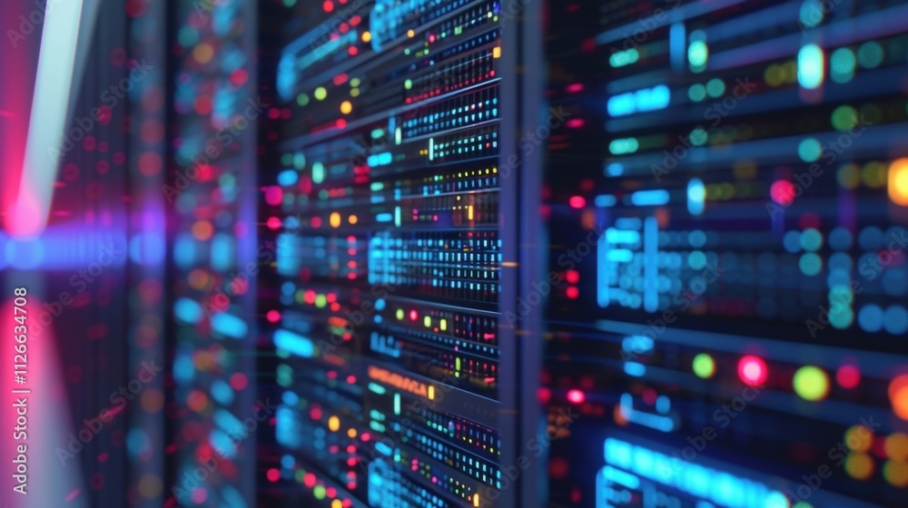 An upclose view of a stateoftheart data server showing the intricate circuitry that enables it to process and transmit large volumes of data in realtime. An upclose view of a stateoftheart data server showing the intricate circuitry that enables it to process and transmit large volumes of data in realtime.