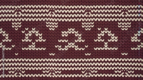 Knitted fabric texture featuring festive patterns in maroon and white. Perfect for backgrounds, digital artwork, textile projects, and holiday-themed designs | High Resolution Plus Printable.