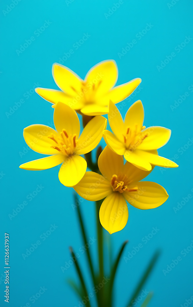 Obraz premium A cluster of bright yellow petals blooms beautifully against a vibrant blue background in full harmony always._00001_