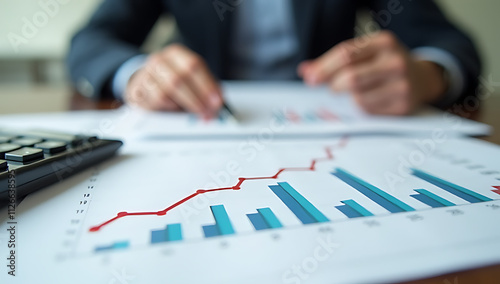 A company experiences a profit drop, resulting in financial loss concepts, as illustrated by a downward trend graph on a desk table._00001_