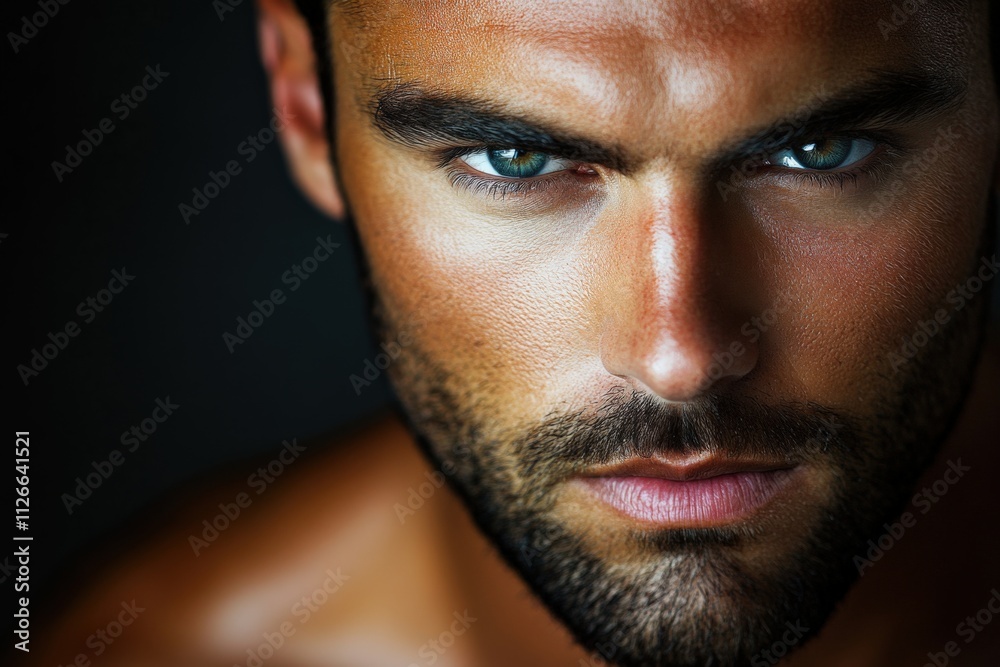 intense male portrait with striking blue eyes intense male portrait with striking blue eyes