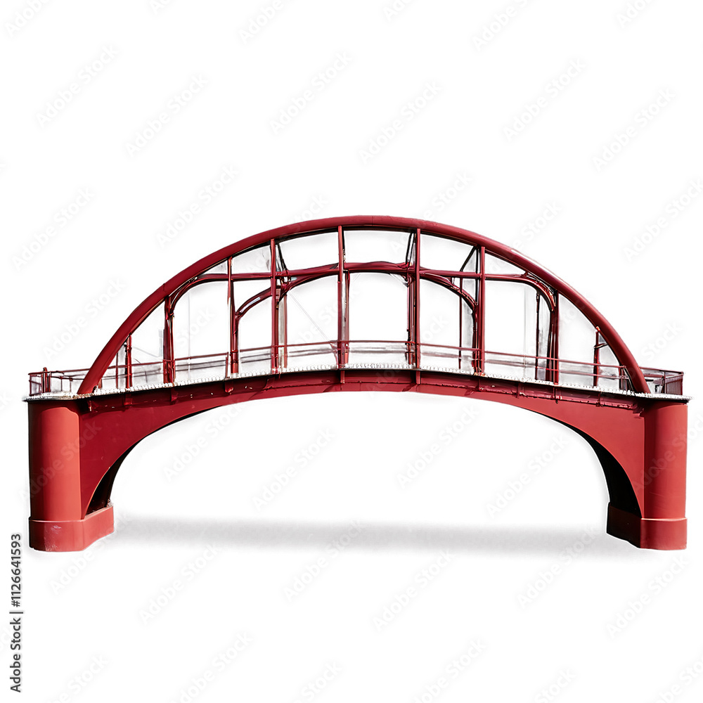 Obraz premium Red Steel Arch Bridge: A bold and striking red steel arch bridge stands tall against a clear sky, its intricate structure a testament to engineering prowess.