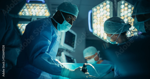 Photos Close Up Portrait of a Black Professional Male Surgeon in a Face Mask Conducting a Surgery in an Operating Theater in a Modern Hospital
