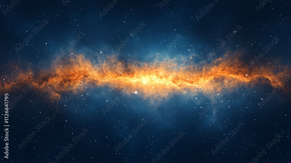 Fototapeta premium wallpaper a vibrant space galaxy cloud nebula of a starry night cosmos, turbulent, iridescent clouds of gas & dust illuminated by the faint light of stars, set against a dark, gradient blue backgroun