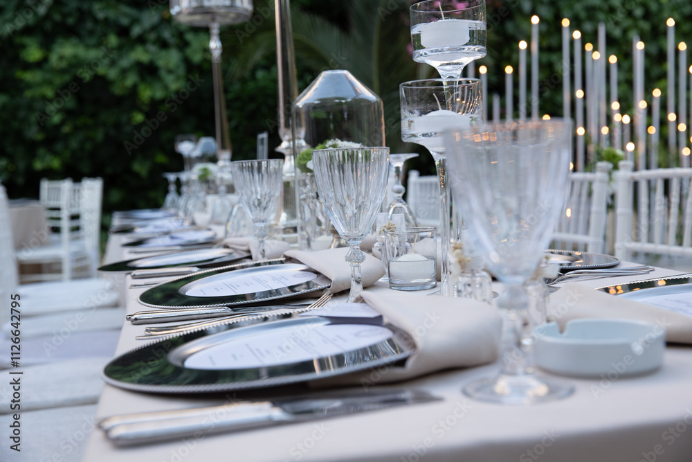 Elegant Outdoor Table Setting for a Wedding or Event