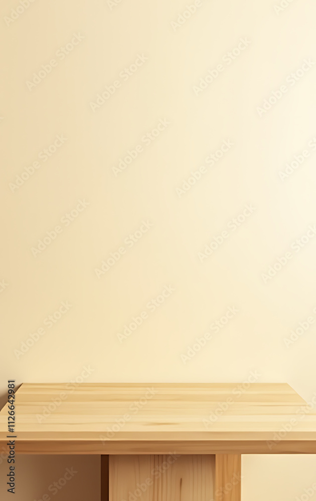 A minimalist wooden table top sits on a light gold abstract background, perfect for a product display or key visual layout._00002_ A minimalist wooden table top sits on a light gold abstract background, perfect for a product display or key visual layout._00002_